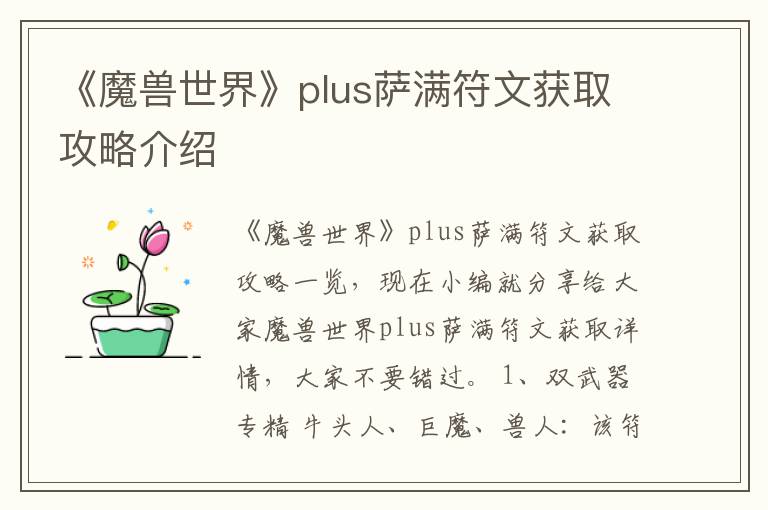 《魔兽世界》plus萨满符文获取攻略介绍