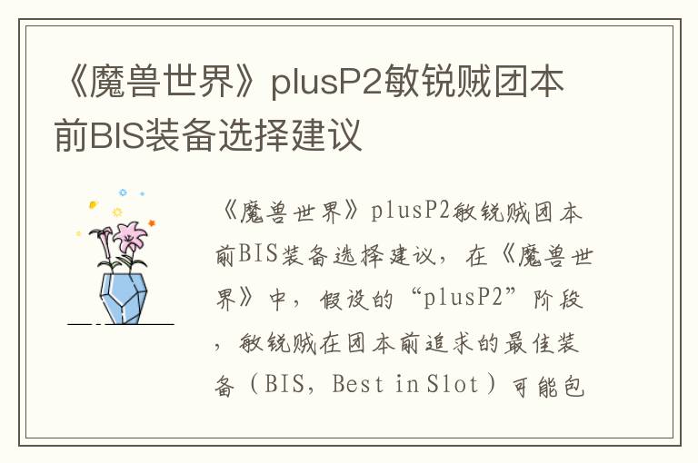 《魔兽世界》plusP2敏锐贼团本前BIS装备选择建议