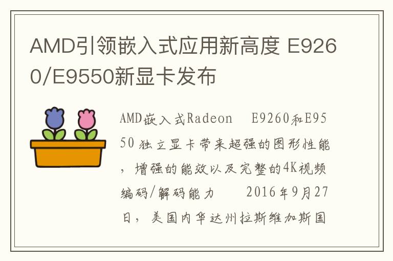 AMD引领嵌入式应用新高度 E9260/E9550新显卡发布