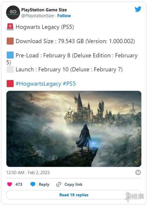 PS5《霍格沃茨之遗》容量接近80GB！2月8日开启预载