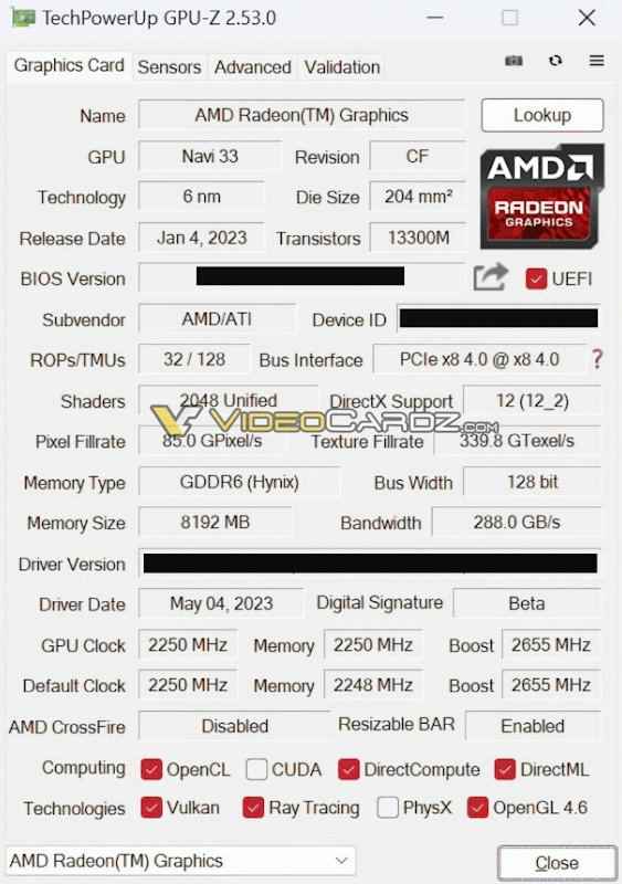 RX 7600显卡规格曝光：8G显存 下周三正式解禁