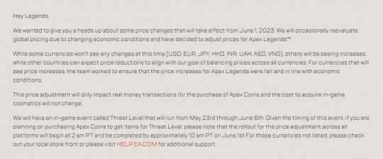 《Apex英雄》宣布将调整货币全球售价 国区或受影响