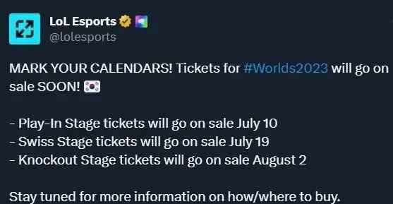 英雄联盟S13世界赛售票时间公布 淘汰赛门票8月2号开售