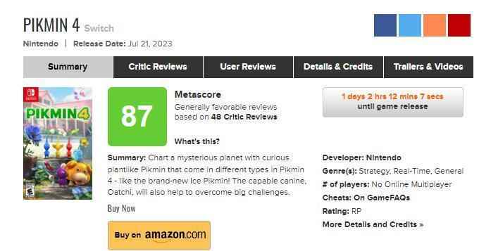 《皮克敏4》媒体评分解禁 MC均分87分 IGN9分！