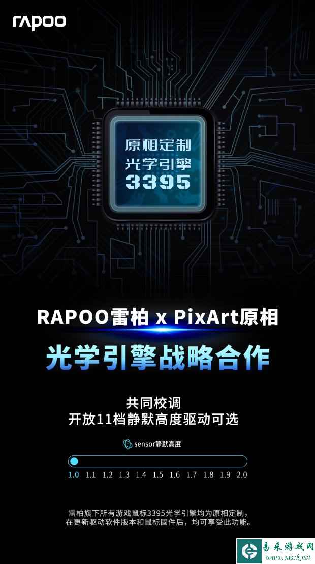 雷柏与原相战略合作 定制3395光学引擎 开放11档静默高度校准