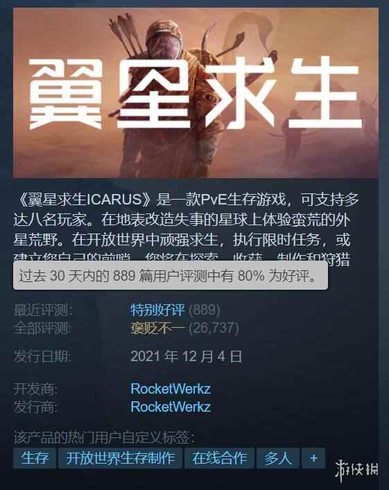 《翼星求生》更新两年口碑回升 Steam近期好评率80%