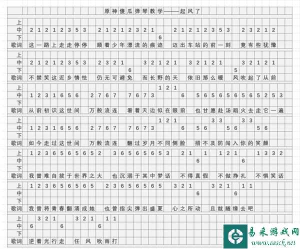 《原神》起风了琴谱简谱分享