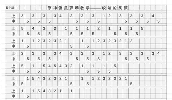 《原神》皎洁的笑颜琴谱简谱图片分享