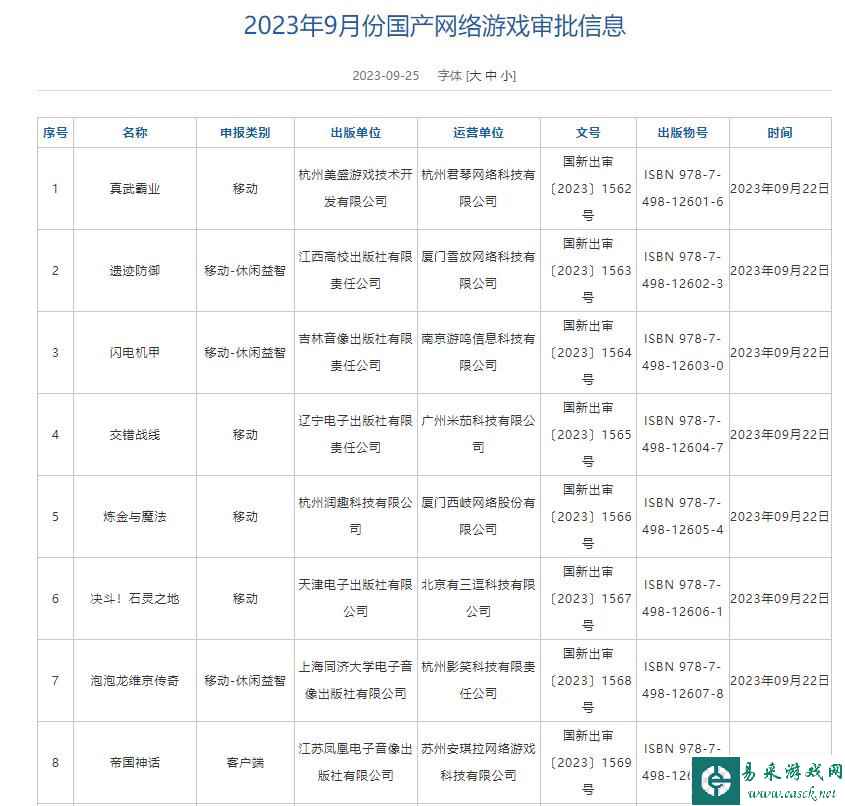 9月份国产网络游戏版号公布：《百炼英雄》《我叫MT对决》等过审