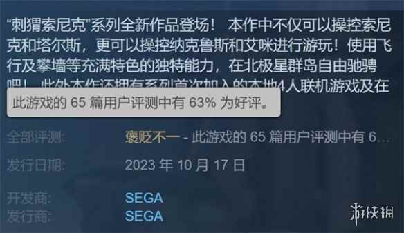 《索尼克：超级巨星》正式发售 Steam评价褒贬不一