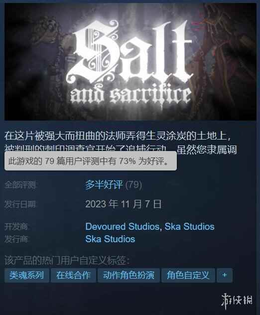2D魂游《盐与献祭》已在Steam发售 目前仅为多半好评