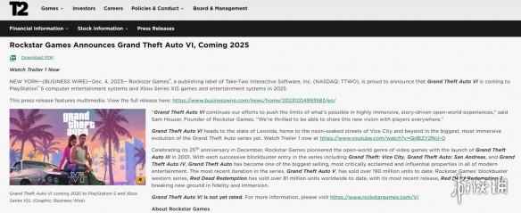 暂无PC版！《GTA6》2025年登录PS5和Xbox Series