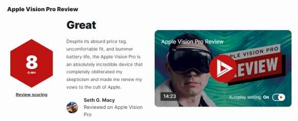 苹果Vision Pro获IGN 8分：为未来空间计算奠定基础