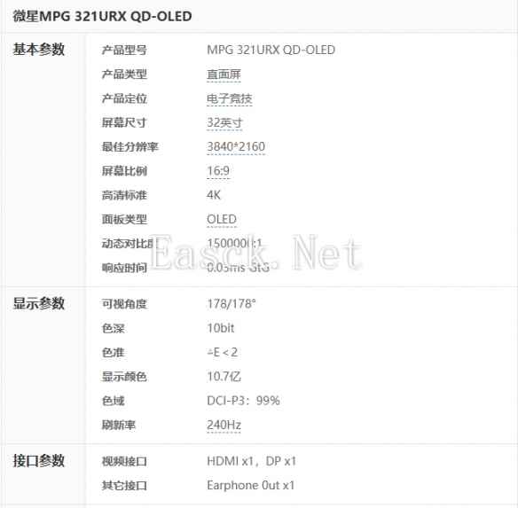  微星将发布首款AI显示器MEG 321URXQD-OLED定价过万