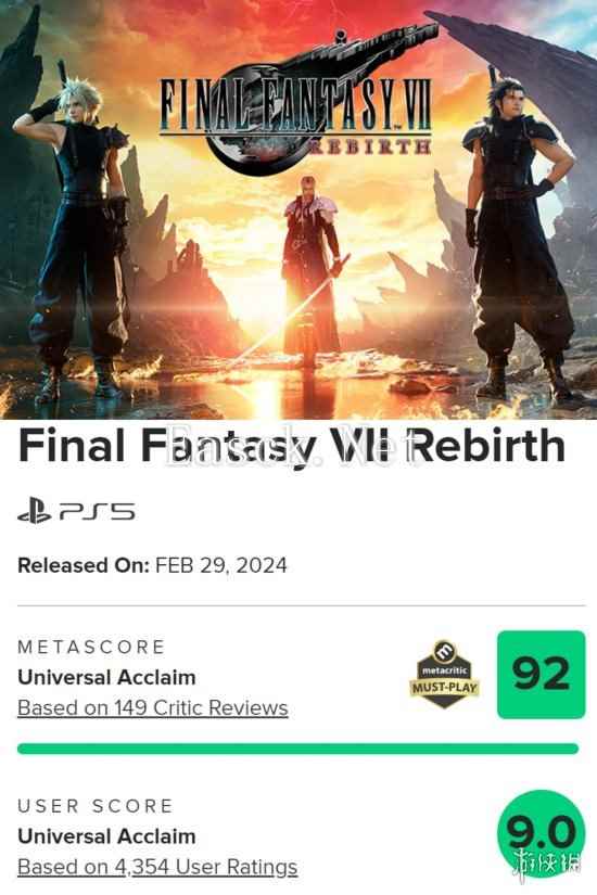 年度最佳预定！《FF7重生》仍是2024年M站评分最高