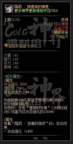 DNF隔阂被遗弃的神意属性一览