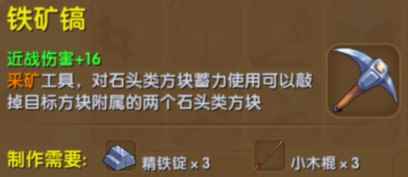 《迷你世界》铁矿镐合成表图鉴