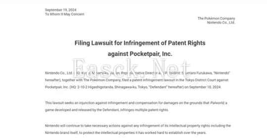东半球最强法务出手！任天堂起诉《幻兽帕鲁》专利侵权
