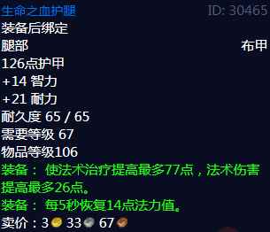 《魔兽世界》生命之血护腿属性