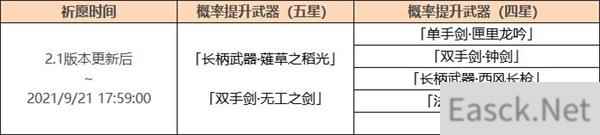 原神2.1版本up池五星武器一览