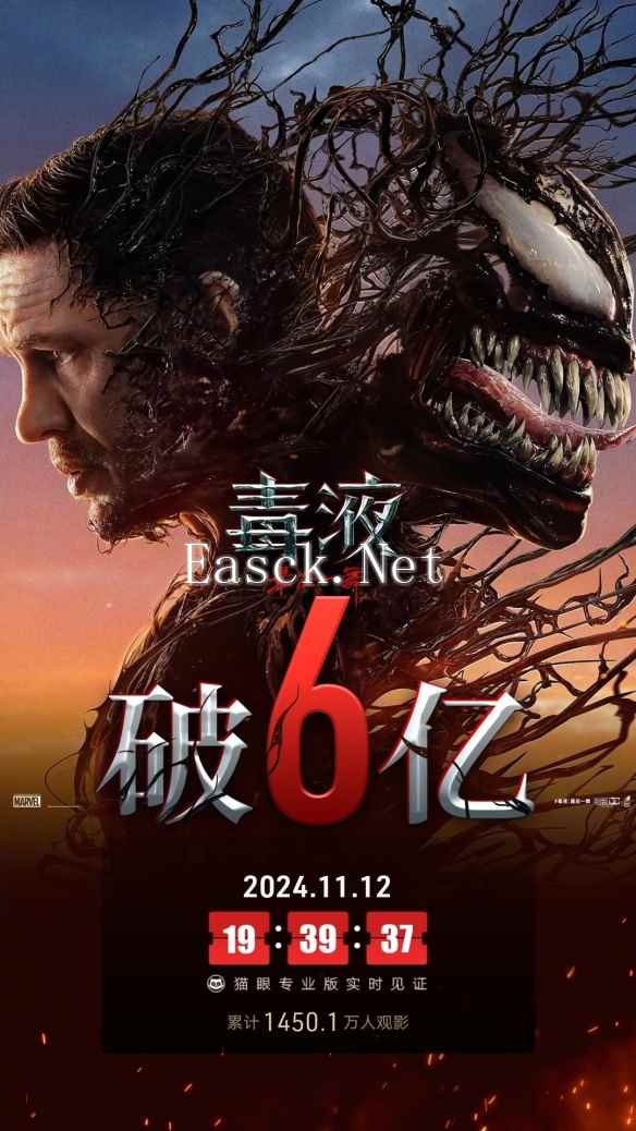 《毒液3》上映22天票房破6亿 成11月内地票房冠军！