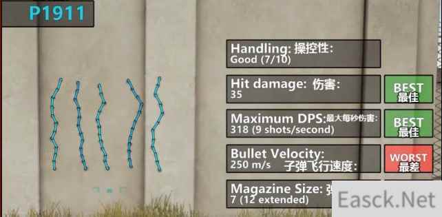 《绝地求生》手枪p1911评测弹道分析