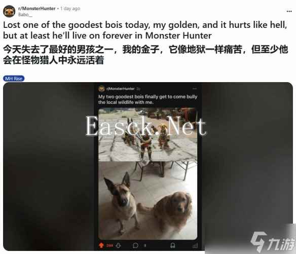 《怪物猎人》玩家痛失爱犬 但在游戏中寻得永恒陪伴